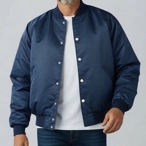 BUTWIN VTG Jackets‎ USA Mens Large Black Nylon Lined Bomber baseball nylon snap